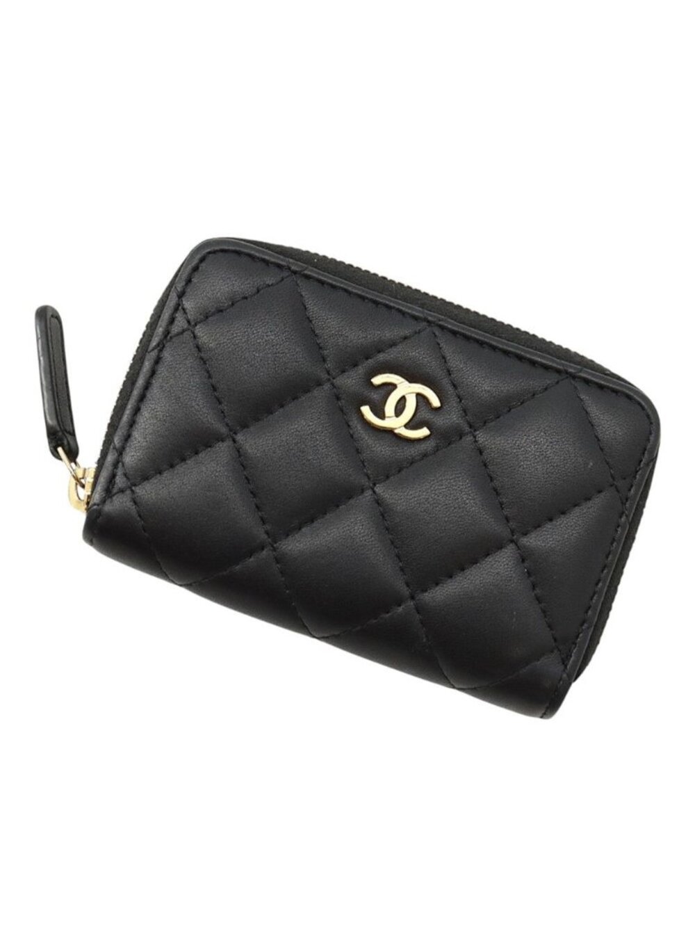 Chanel Coin Purse Classic Zip Quilted CC Logo Lambskin Wallet Black